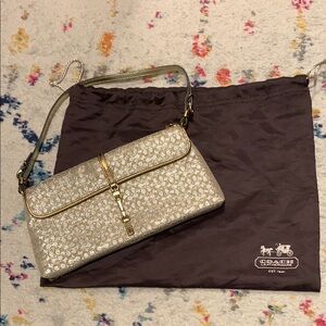 Coach Gold and Silver Purse with Signature Design
